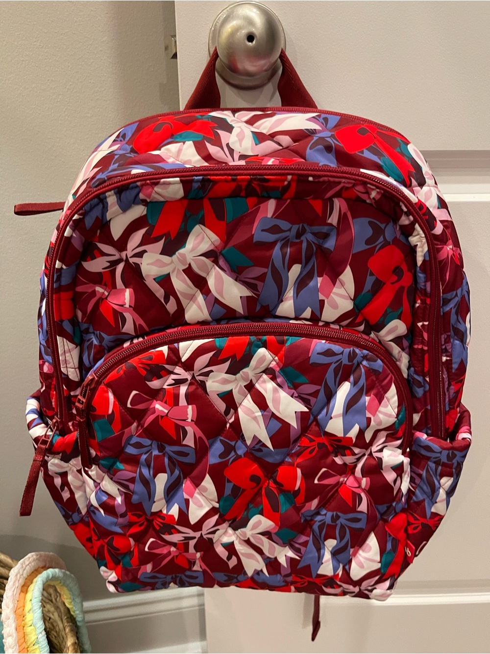 Vera Bradley Red Floral Print Women's Backpack - Quilted Bow Pattern